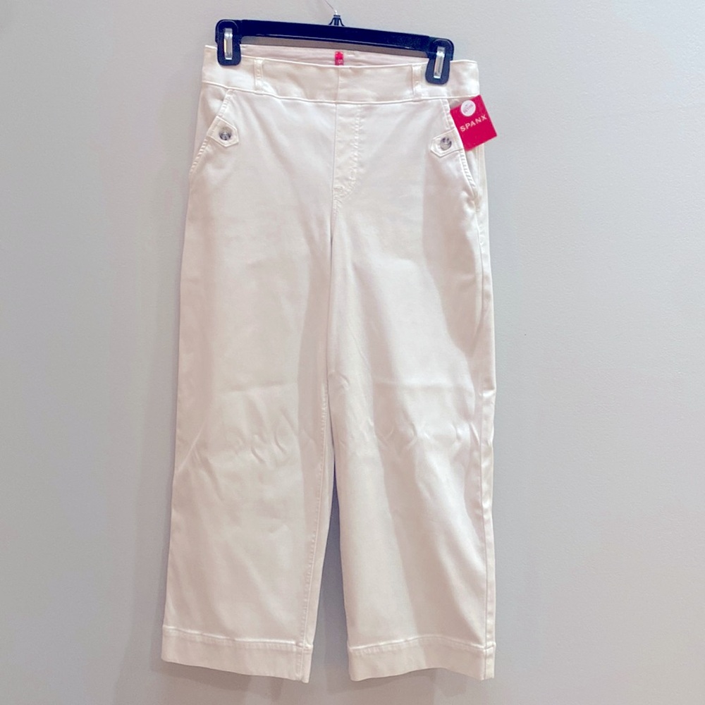 Spanx pant Stretch twill cropped wide leg pants in parchment (color stone). NEW!